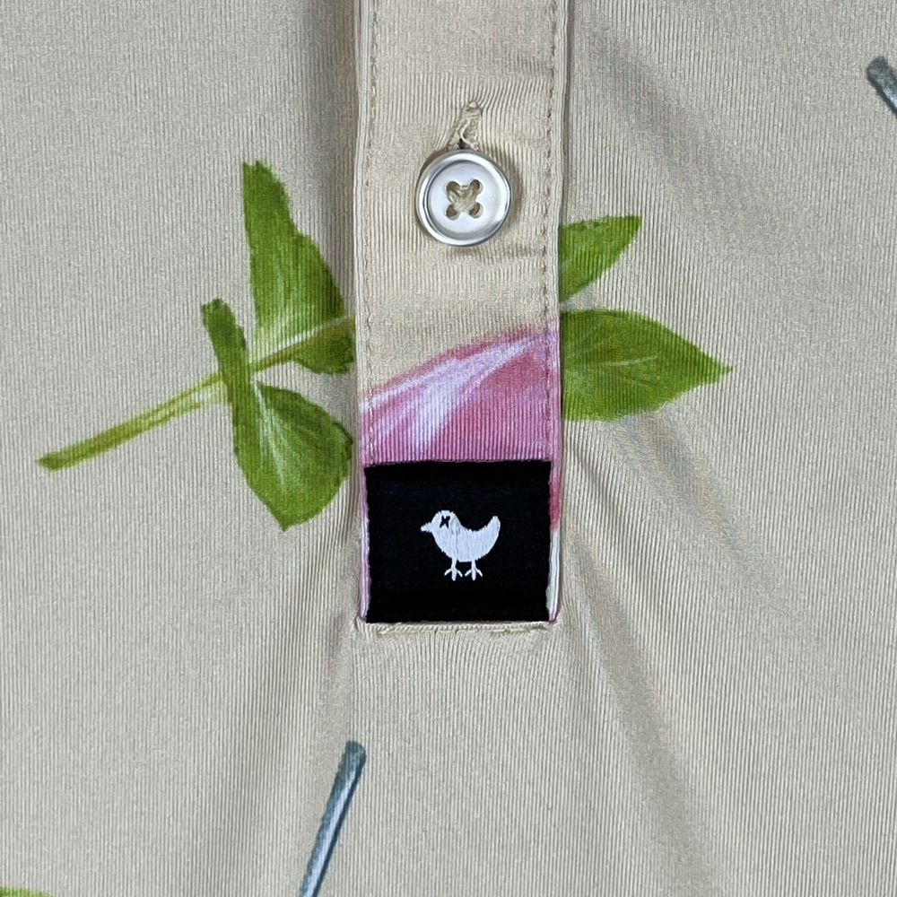 Bad Birdie Polo Shirt Mens XXL Yellow Pink Lime Drink Floral Allover Print S/S - Picture 3 of 12